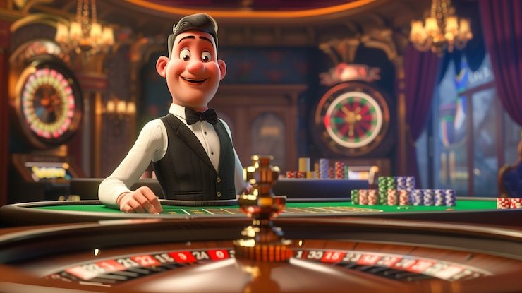 Dealer profesional garasipoker membagikan kartu di meja live blackjack